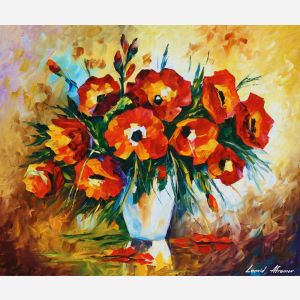 red flower painting, red flowers painting, leonid afremov flowers